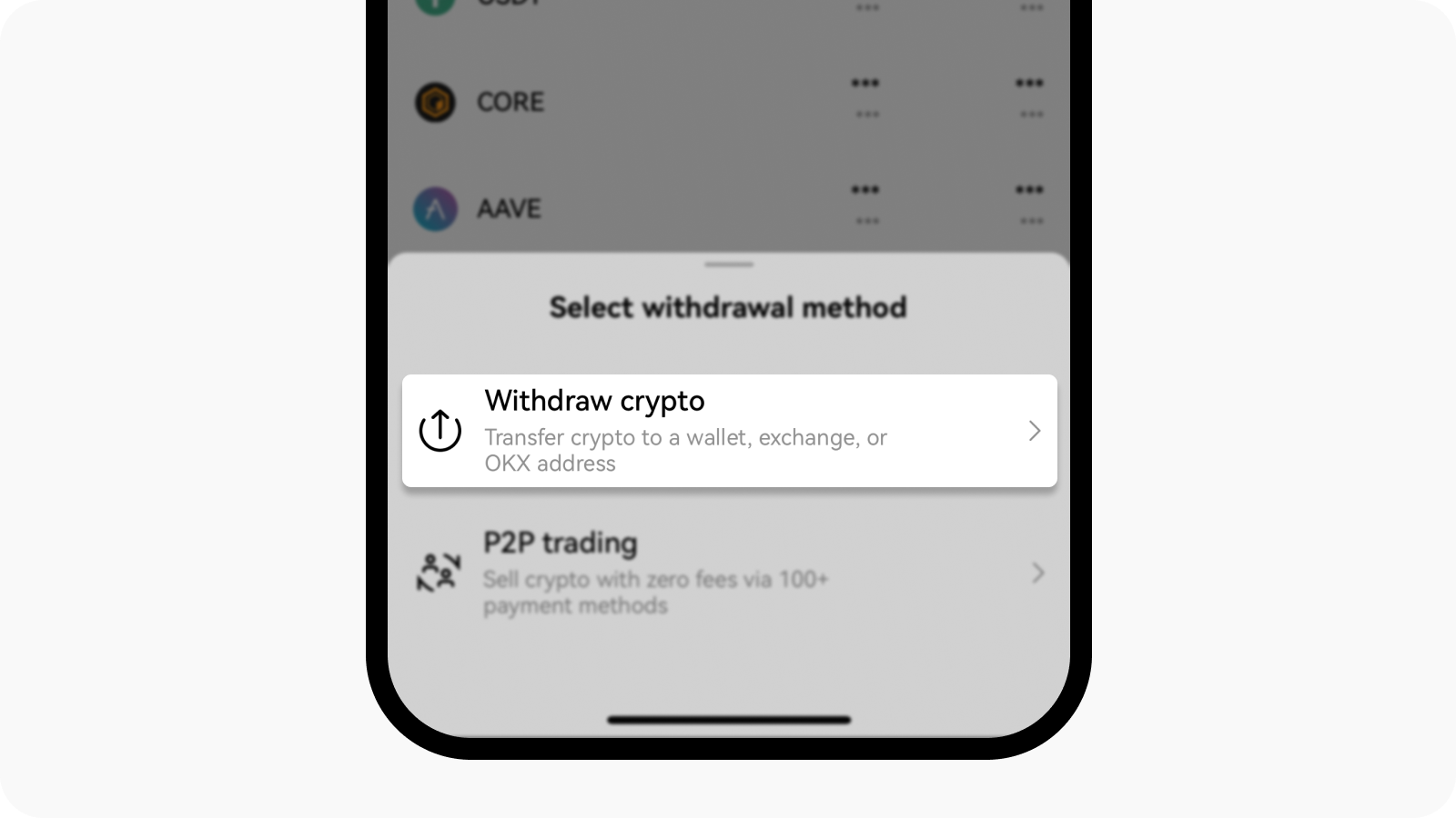 Official OKX screenshot showing Withdraw crypto